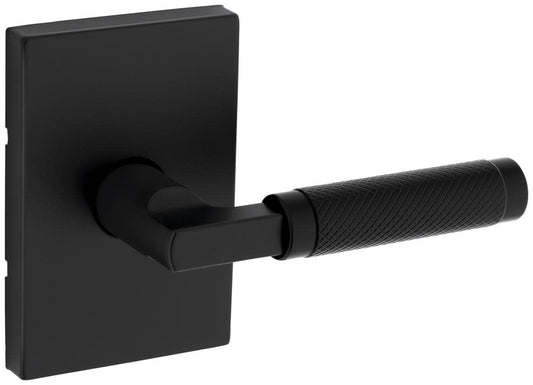 Kwikset 720PVLRCT Prava Passage Door Lever Set with Knurled Handle and Rectangle Rose Matte Black