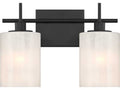 Meridian M80083MBK Modern White Strie Glass Bathroom Vanity Wall Light 2-Light 120 Total Watts 10’’ H x 14’’ W Matte
