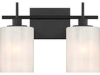 Meridian M80083MBK Modern White Strie Glass Bathroom Vanity Wall Light 2-Light 120 Total Watts 10’’ H x 14’’ W Matte