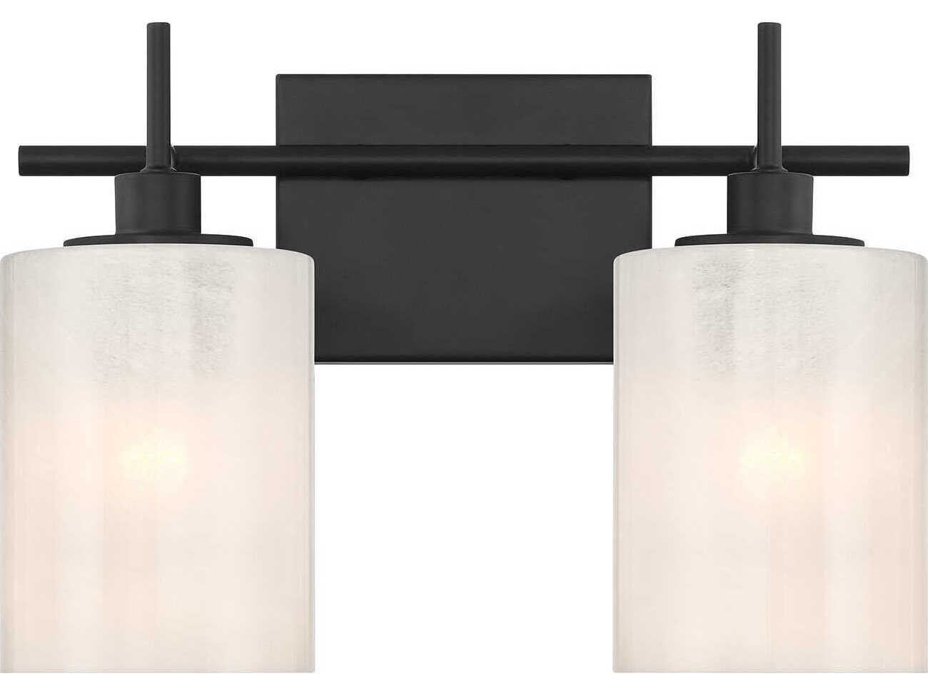 Meridian M80083MBK Modern White Strie Glass Bathroom Vanity Wall Light 2-Light 120 Total Watts 10’’ H x 14’’ W Matte