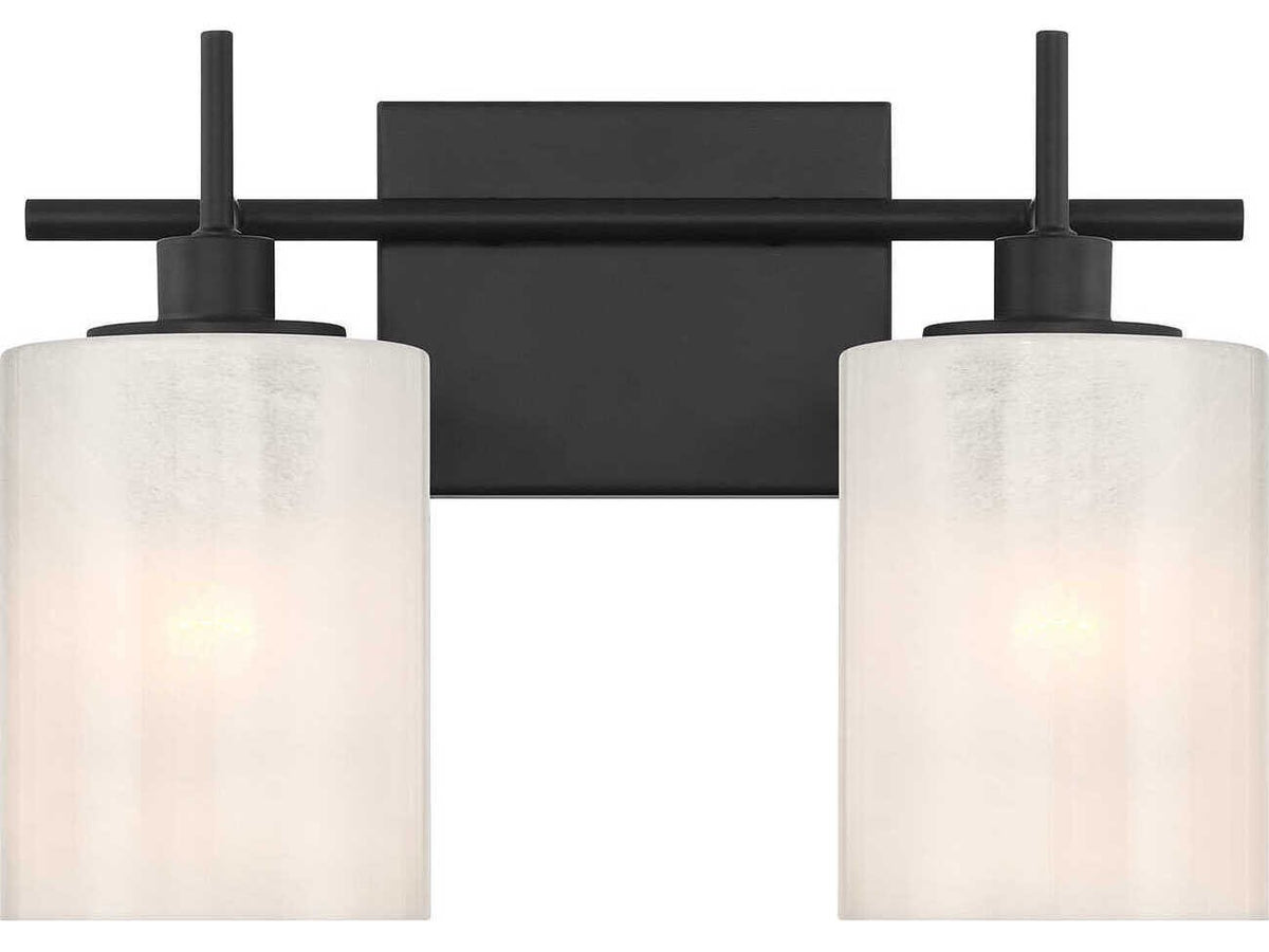 Meridian M80083MBK Modern White Strie Glass Bathroom Vanity Wall Light 2-Light 120 Total Watts 10’’ H x 14’’ W Matte