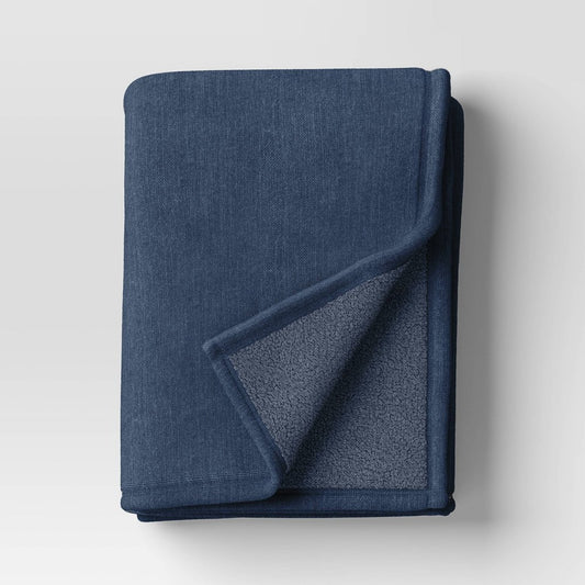 Chenille Throw Blanket with Faux Shearling Reverse Blue - Threshold™: Lightweight, Knitted, 50x70 Inches, Machine Washable