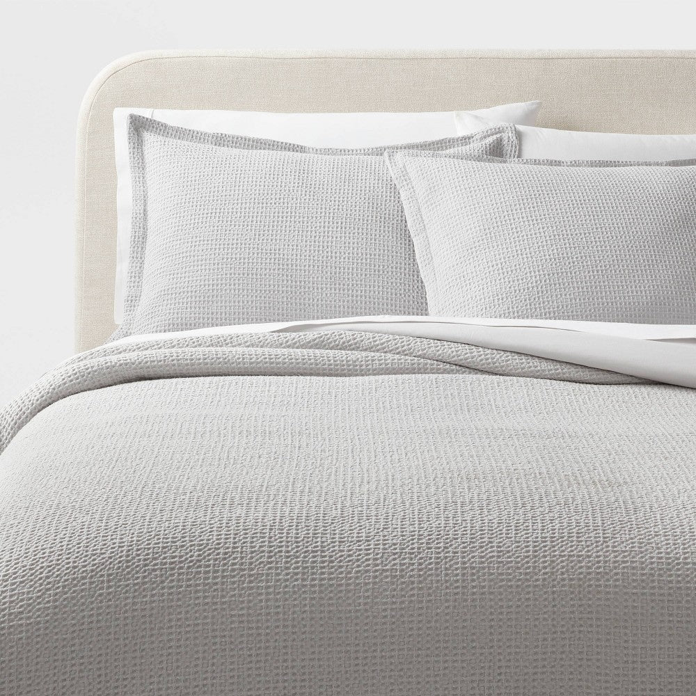 King Washed Waffle Weave Duvet Cover and Sham Set Light Gray - Threshold - *Bedding