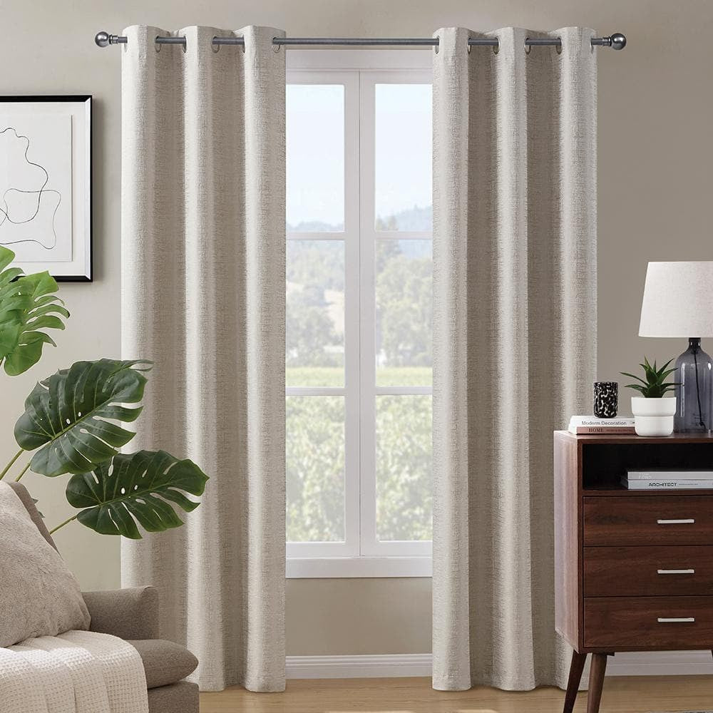 Pair Paloma Natural 38 in. W X 63 in. L Grommet 100% Blackout Curtain