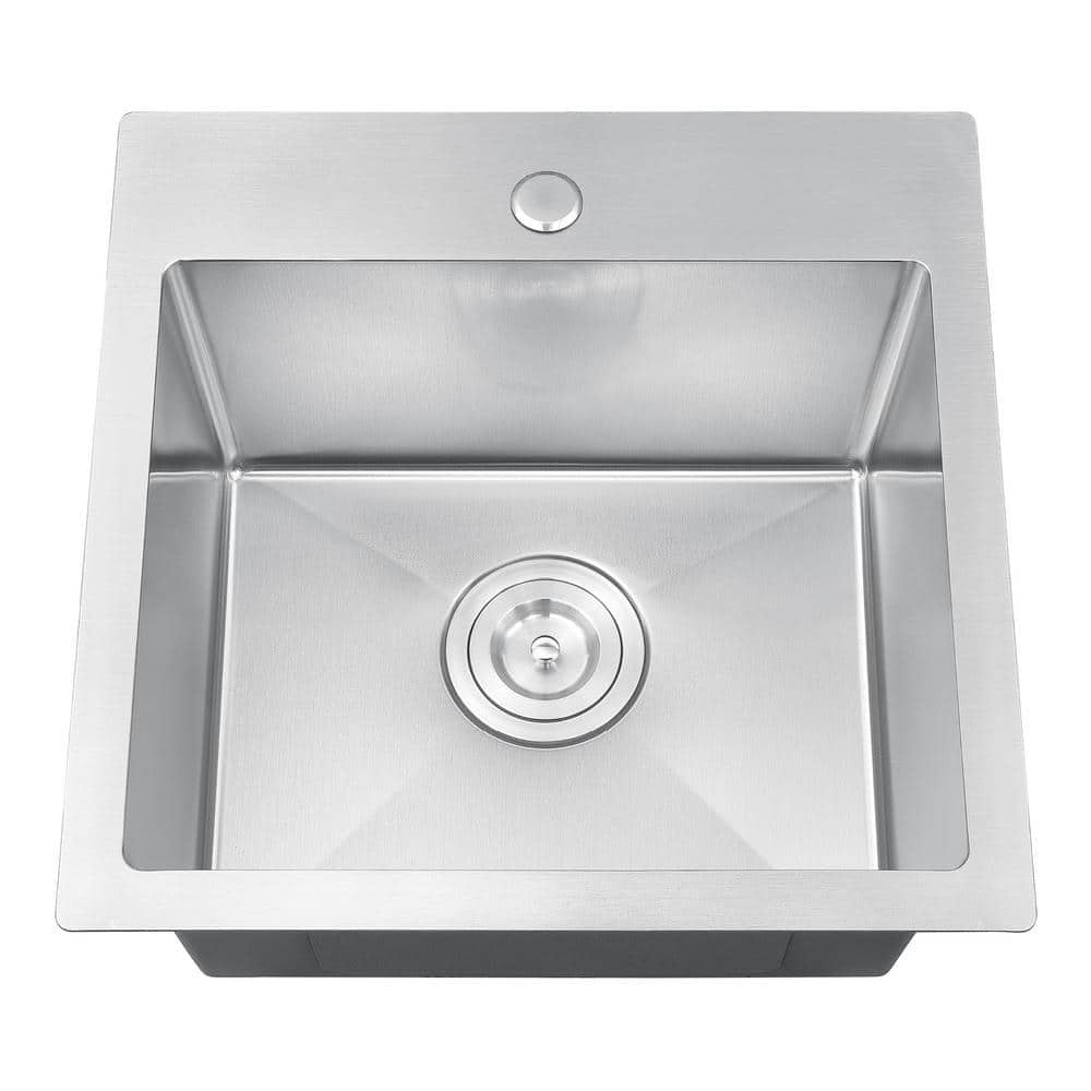 Attop Handmade Stainless Steel 18 in. Single Bowl Top Mount Scratch-Resistant Nano Drop-in Kitchen Sink with Strainer
