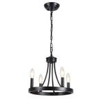 ADSENSTY 4-Light Black Modern Adjustable Height Light Fixture Wagon Wheel Chandelier