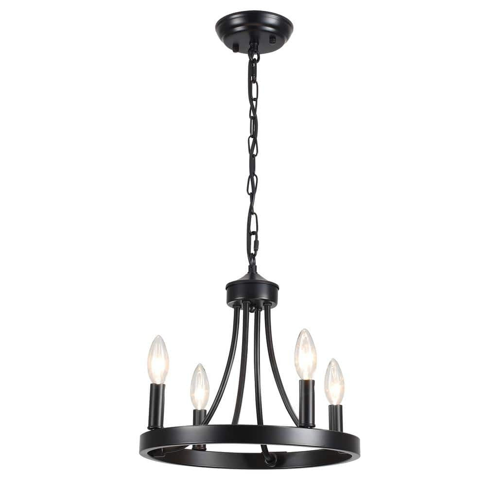 ADSENSTY 4-Light Black Modern Adjustable Height Light Fixture Wagon Wheel Chandelier
