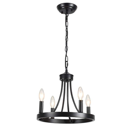 ADSENSTY 4-Light Black Modern Adjustable Height Light Fixture Wagon Wheel Chandelier