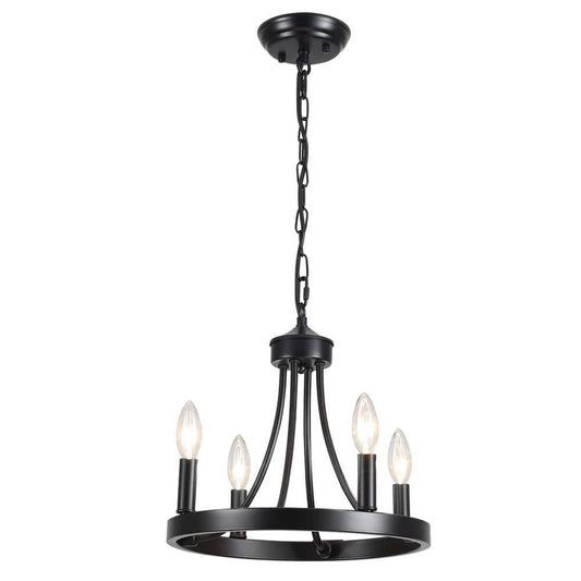 ADSENSTY 4-Light Black Modern Adjustable Height Light Fixture Wagon Wheel Chandelier