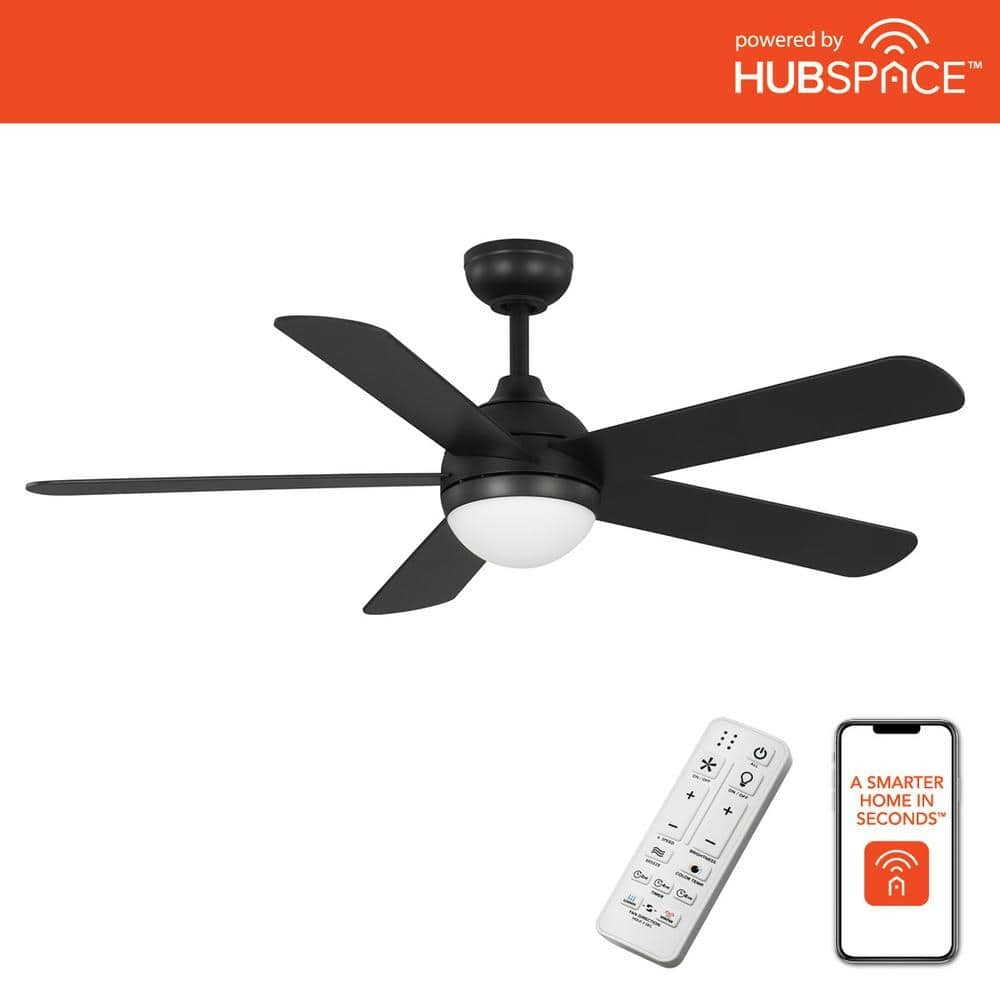 See Desc Morland 52 in. Smart Indoor/Covered Outdoor Matte Black Ceiling Fan with Remote and Integrated LED Powered by Hubspace (Copy)