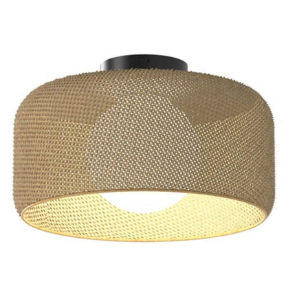 Emiko 15 in. 1 Light Black and Rattan 5CCT Integrated Selectable LED Flush Mount Ceiling Light