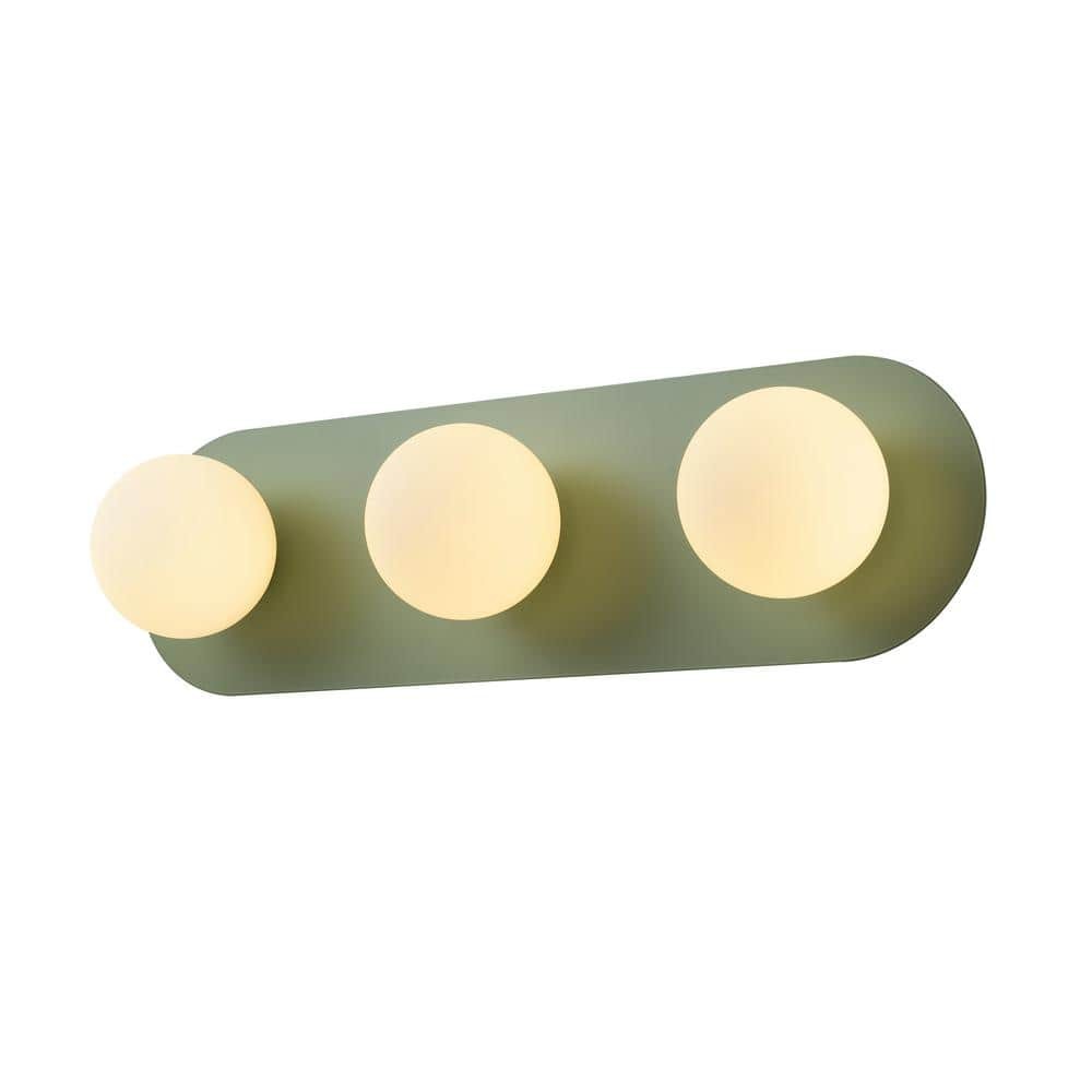 Addae 24.8 in. 3-Light Modern Rectangular Green Bathroom Vanity Light Frosted Opal Glass Globe Bubble Wall Light