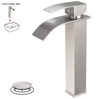 BWE Waterfall Single Hole Single Handle Tall Bathroom Vessel Sink Faucet with Supply Hose in Brushed Nickel