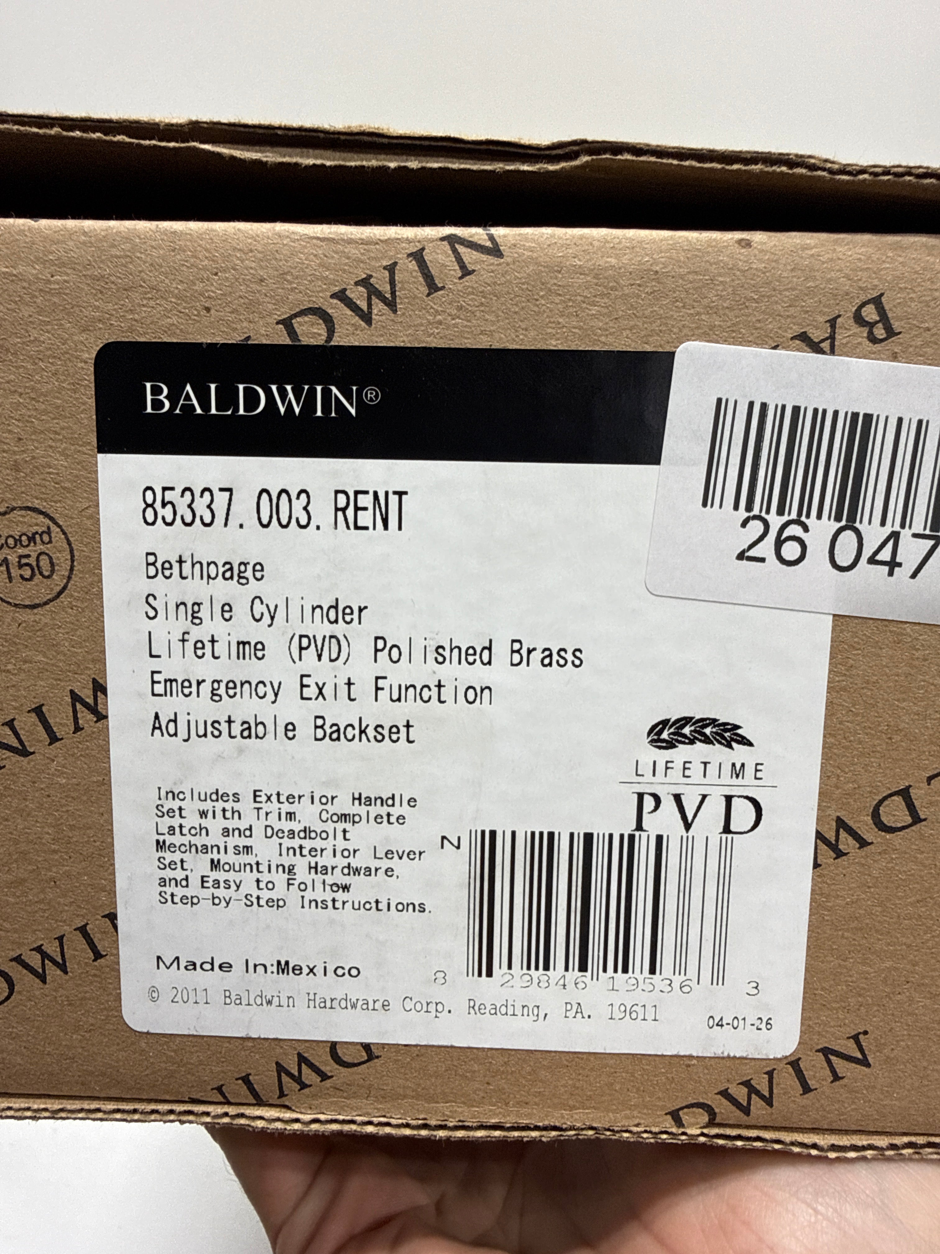 Baldwin 85337.003.Rent Bethpage Emergency Exit Right Hand Handleset with Bethpage Lever, Lifetime Polished Brass