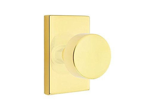 Passage Set, Modern Rectangle Rosette, Modern Round Knob, Unlacquered Brass Emtek