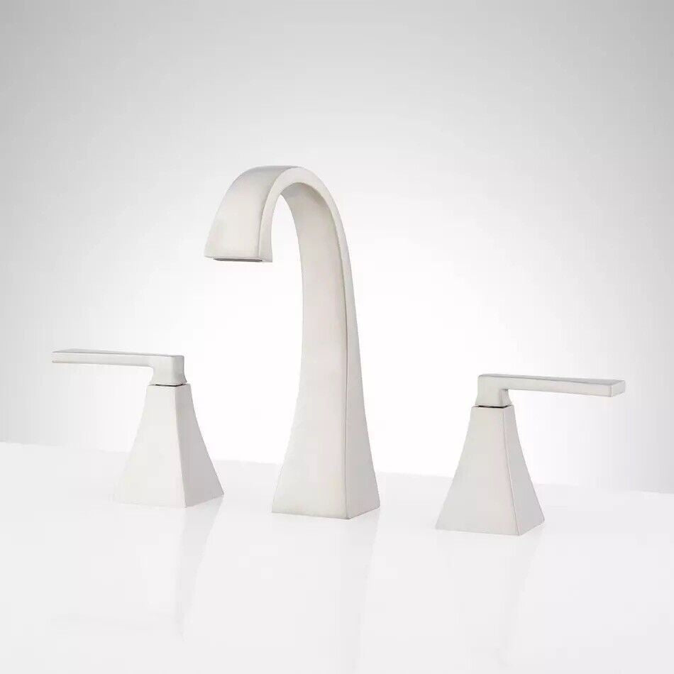 Used Signature Hardware 447911 Vilamonte 1.2 GPM Widespread Bathroom Faucet with Metal Lever Handles and Pop-Up Drain Assembly