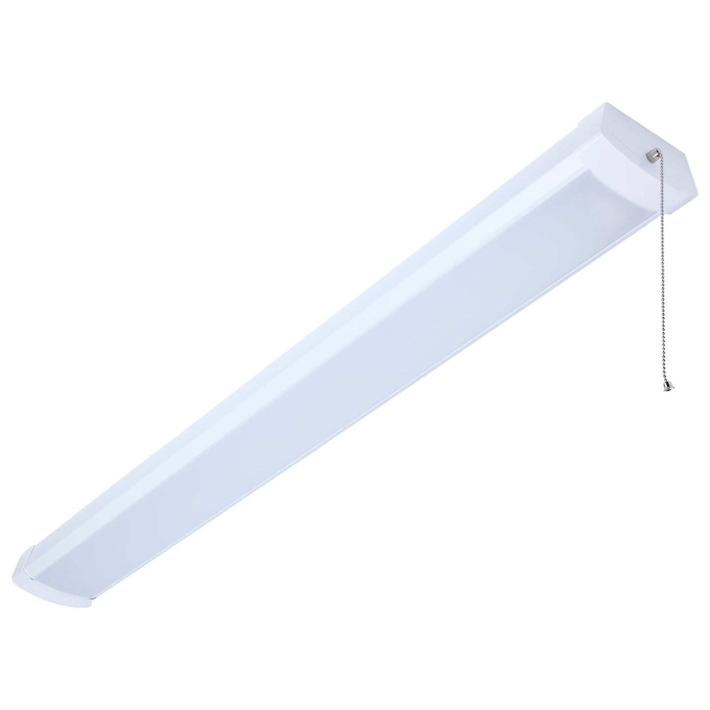 Satco 65-1213 4FT LED Ceiling Wrap Light with Pull Chain, 39W, CCT Selectable 2700K–5000K, 3400 Lumens, 120V, White Steel Housing, Polycarbonate Lens, Non-Dimmable, Damp Rated