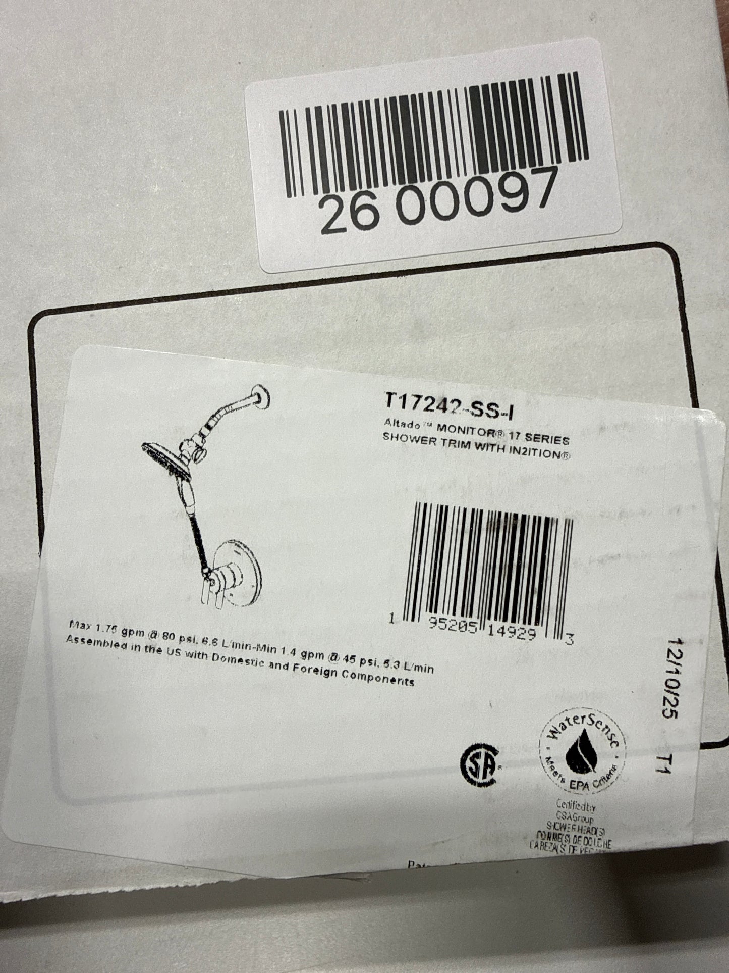 Scratch Delta T17242-I Altado Monitor 17 Series Pressure Balanced Shower with Integrated Volume Control and 2-in-1 Shower Head Hand Shower - Less Rough-in