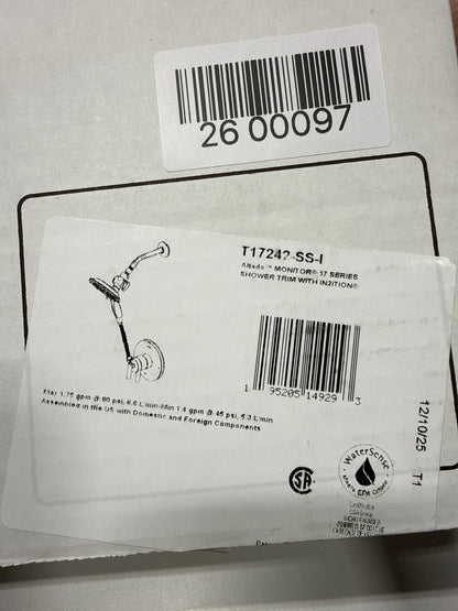 Scratch Delta T17242-I Altado Monitor 17 Series Pressure Balanced Shower with Integrated Volume Control and 2-in-1 Shower Head Hand Shower - Less Rough-in