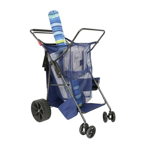 Ultimate Beach Cart with Balloon Wheels for Sand – Buggy Wagon with Big Wheels, Insulated Cooler Bag, Boogie Board & Umbrella Holder, 100 lbs Load Capacity