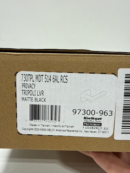 Tripoli Matte Black Privacy Bed/Bath Door Handle with Soft Modern Rose