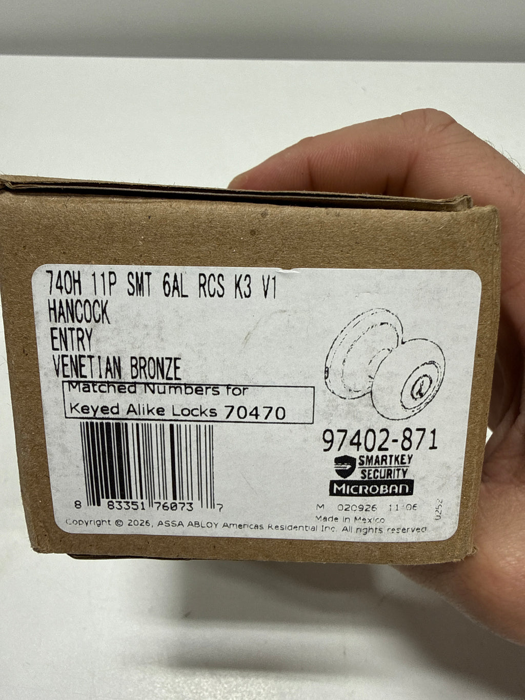 Kwikset Hancock Keyed Entry Single Cylinder Knobset with SmartKey - Venetian Bronze - 740H-11PSGC