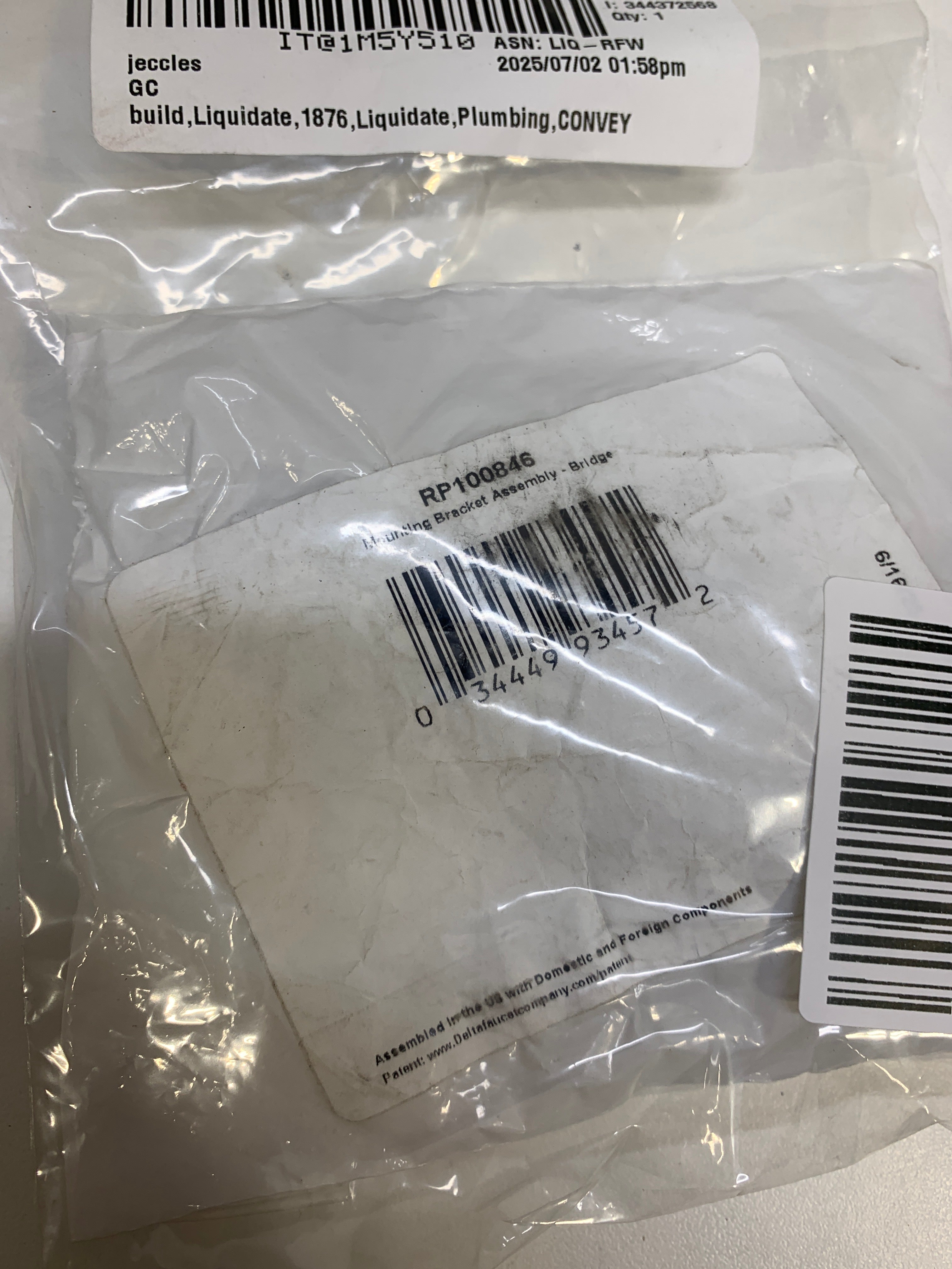 Broderick Mounting Bracket Assembly - Bridge Mfr # RP100846 - *Plumbing