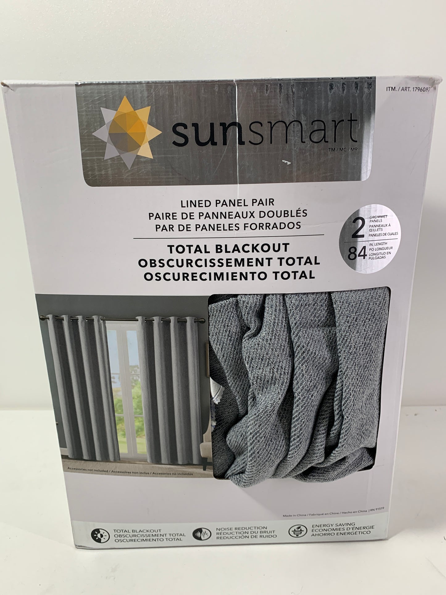 Sunsmart Total Blackout Curtains 2 Panels 52" X 84" Grey