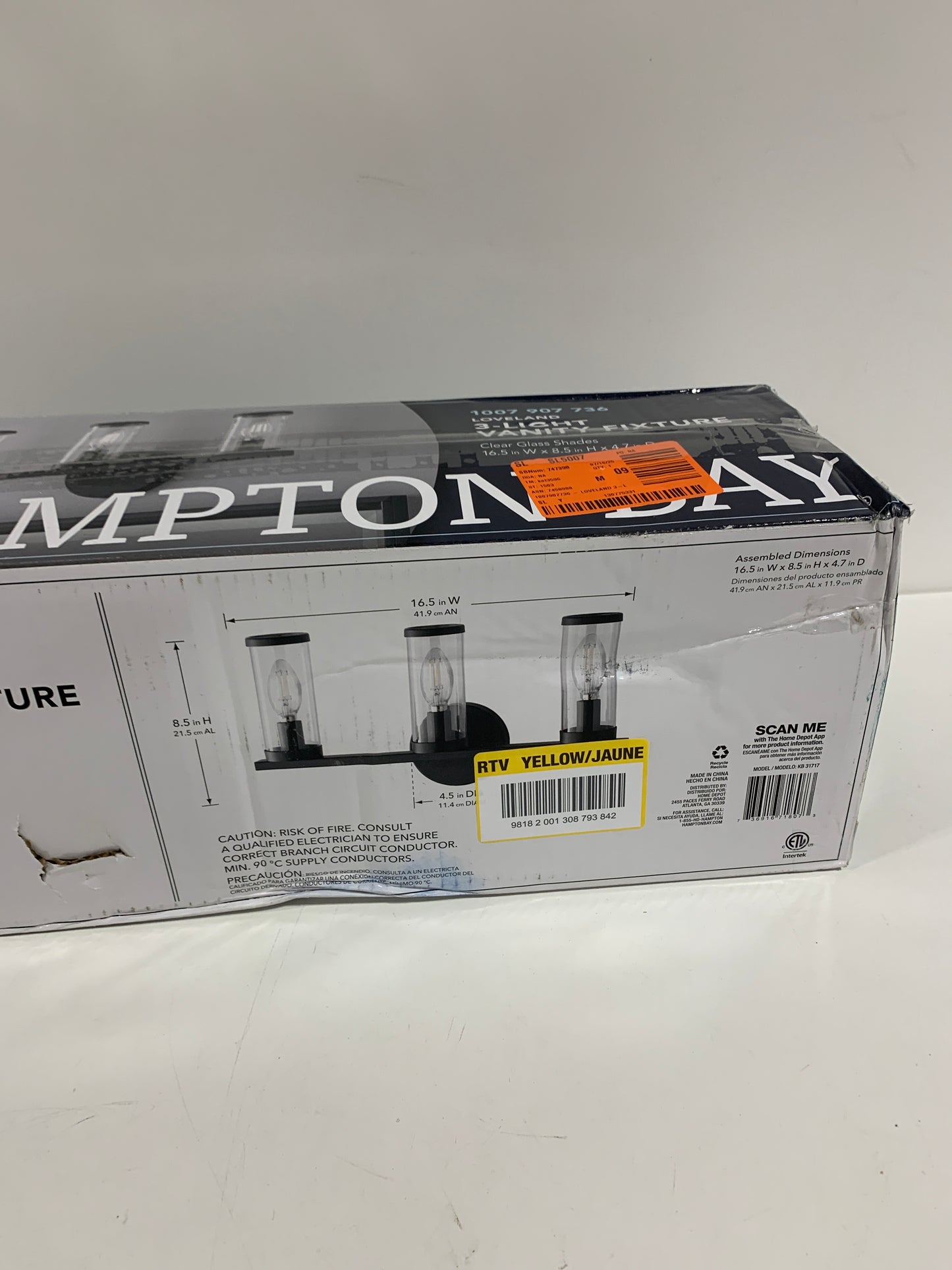 Loveland 16.625 in. 3-Light Black Bathroom Vanity Light Fixture with Clear Glass Shades