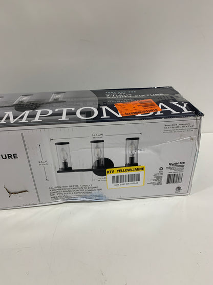 Loveland 16.625 in. 3-Light Black Bathroom Vanity Light Fixture with Clear Glass Shades