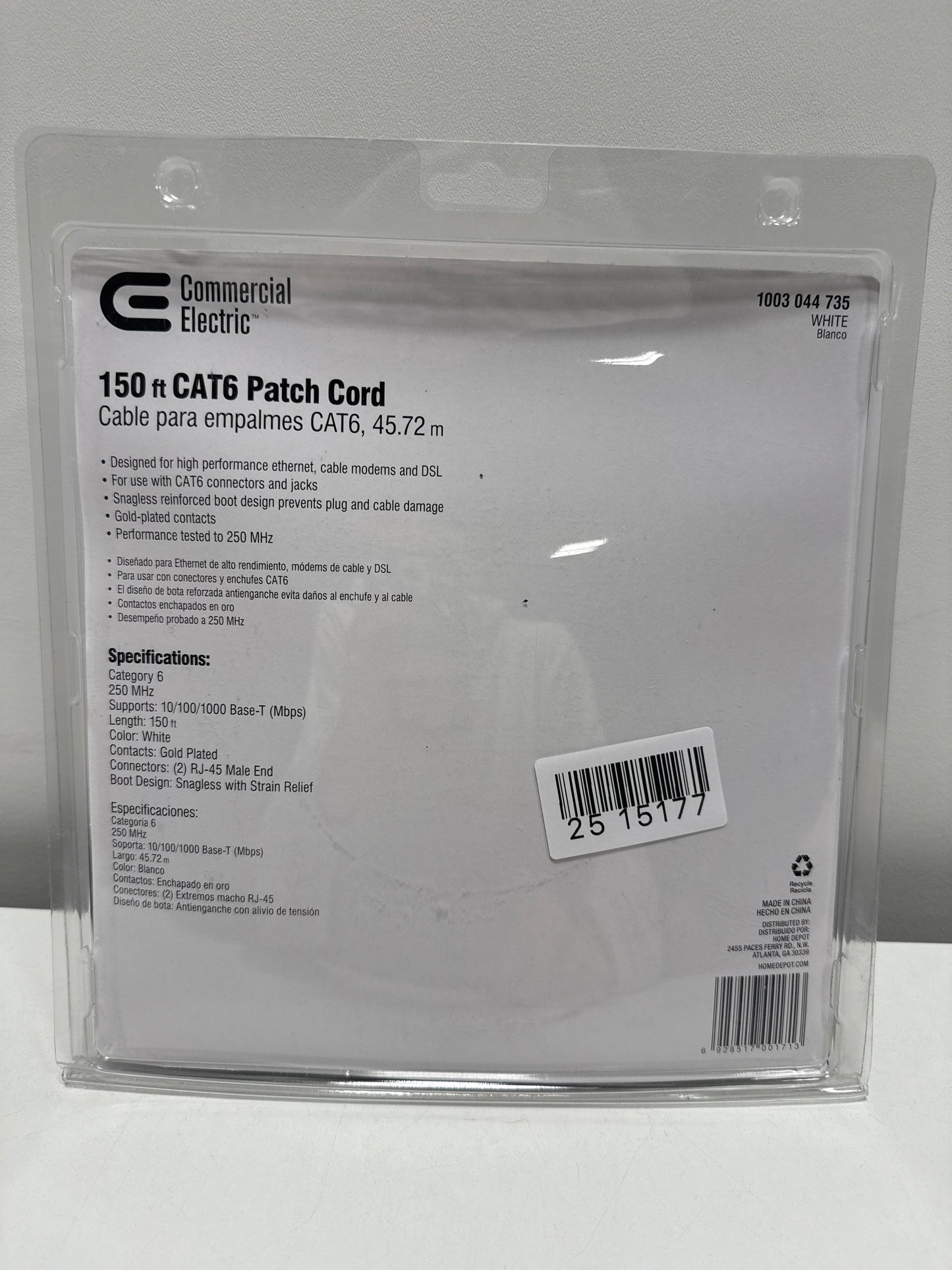 Commercial Electric - 150 ft. CAT6 Ethernet Cable in White