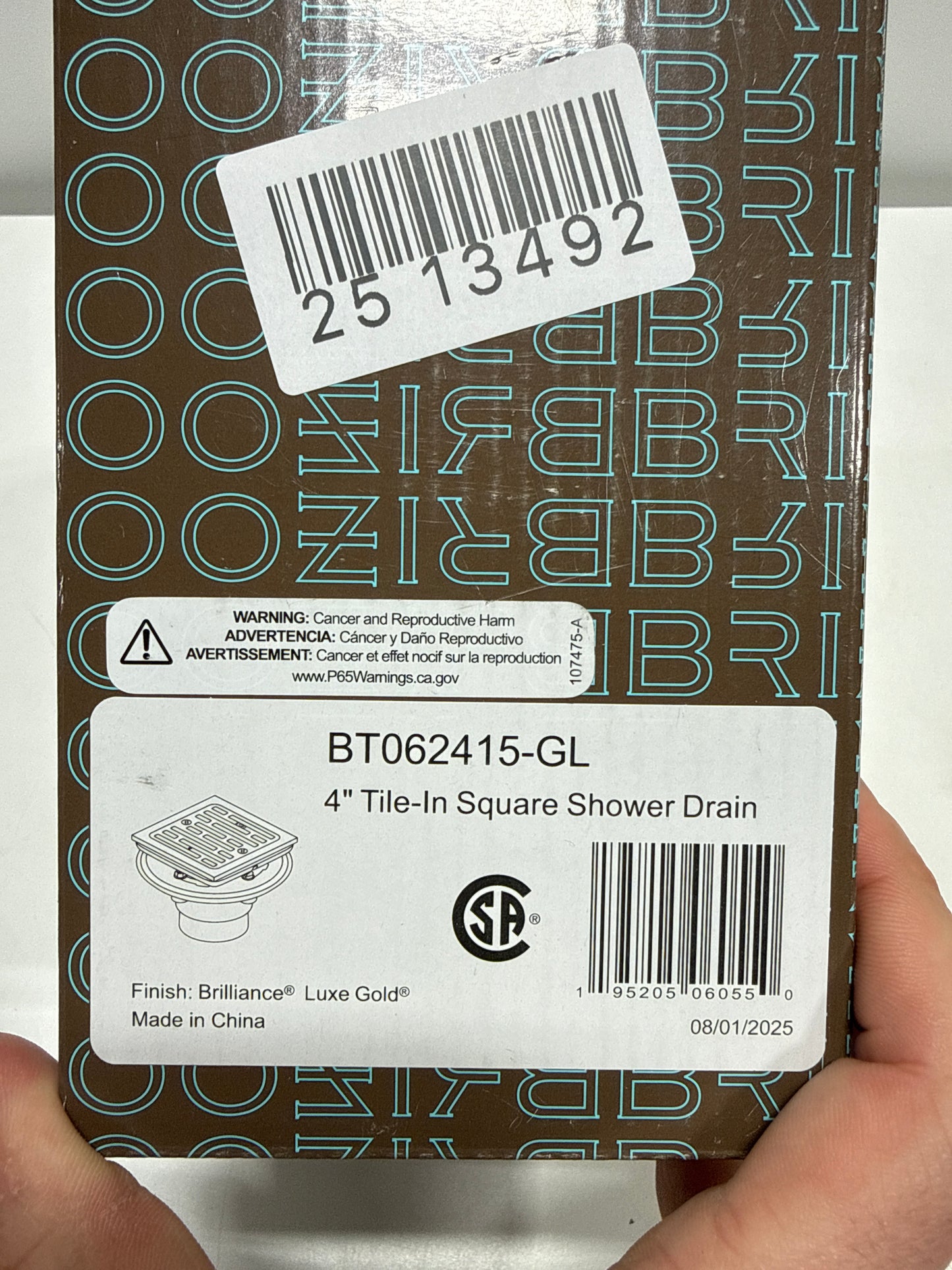 Brizo BT062415 4" Tile-in Square Shower Drain Luxe Gold Showers Shower Drains