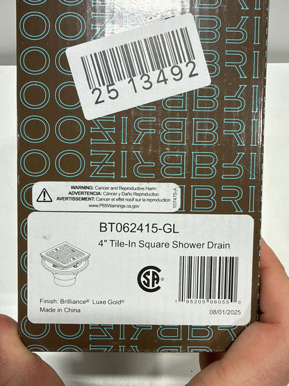 Brizo BT062415 4" Tile-in Square Shower Drain Luxe Gold Showers Shower Drains