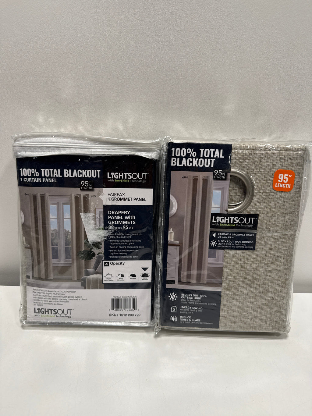 Pair Fairfax Natural 38 in. W X 95 in. L Grommet 100% Blackout Curtains