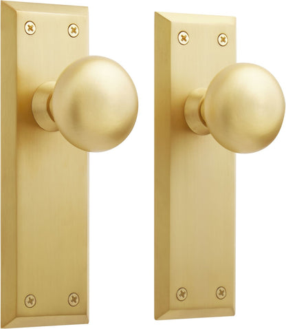 Signature Hardware 953546-DU Hubbard Solid Brass Dummy Set Door Knob Set Satin Brass - *Tools Hardware & Misc
