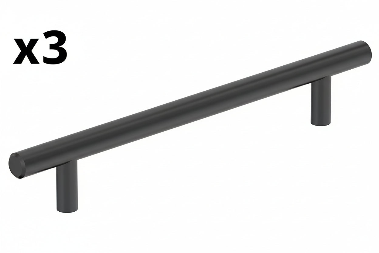 3 x Bar Pulls 6-5/16 in. (160mm) Center-to-Center Matte Black Bar Cabinet Pull
