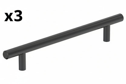 3 x Bar Pulls 6-5/16 in. (160mm) Center-to-Center Matte Black Bar Cabinet Pull