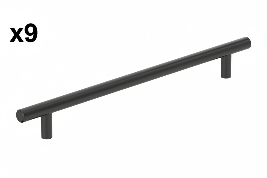 9 x Bar Pulls 8-13/16 in. (224mm) Center-to-Center Matte Black Bar Cabinet Pull