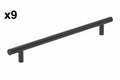 9 x Bar Pulls 8-13/16 in. (224mm) Center-to-Center Matte Black Bar Cabinet Pull