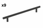 9 x Bar Pulls 8-13/16 in. (224mm) Center-to-Center Matte Black Bar Cabinet Pull