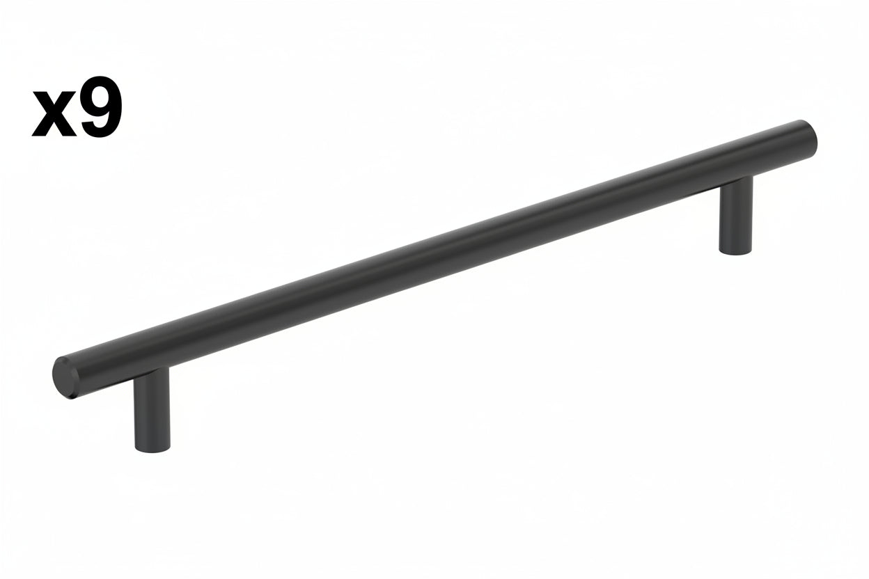 9 x Bar Pulls 8-13/16 in. (224mm) Center-to-Center Matte Black Bar Cabinet Pull