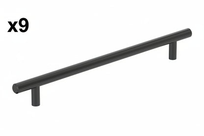 9 x Bar Pulls 8-13/16 in. (224mm) Center-to-Center Matte Black Bar Cabinet Pull