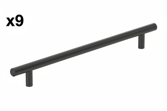 9 x Bar Pulls 8-13/16 in. (224mm) Center-to-Center Matte Black Bar Cabinet Pull