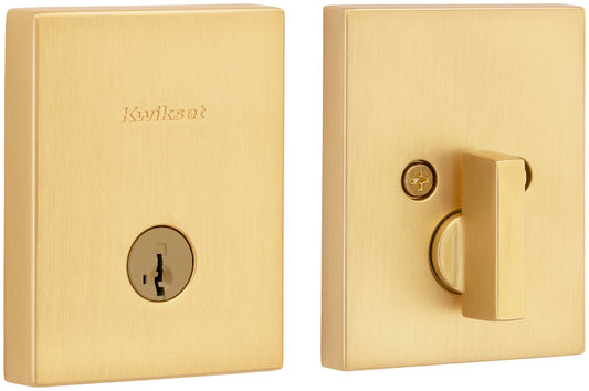 Kwikset 258Rct-S San Clemente Rectangular Single Cylinder Keyed Entry Deadbolt - Brass