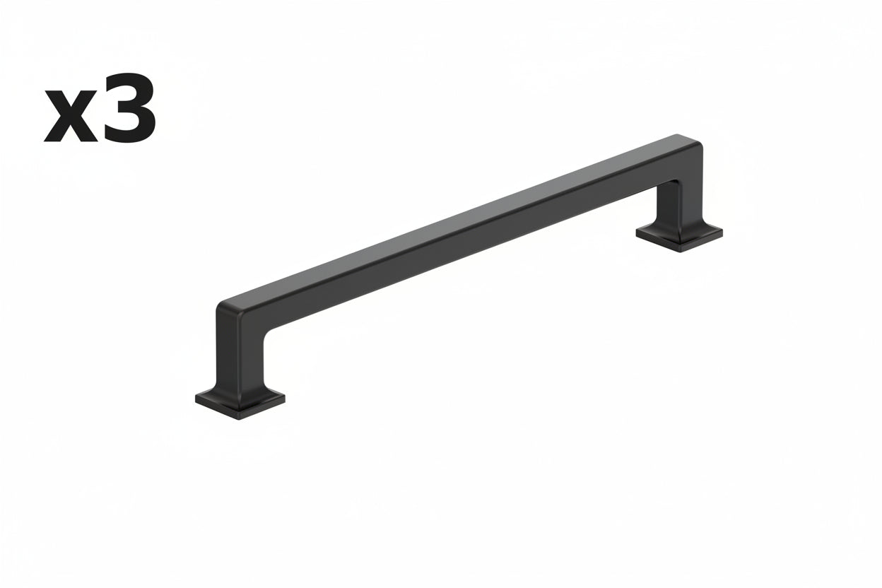 3 x Amerock Lintel 7-9/16 Inch (192mm) Center-to-Center Matte Black Cabinet Pull