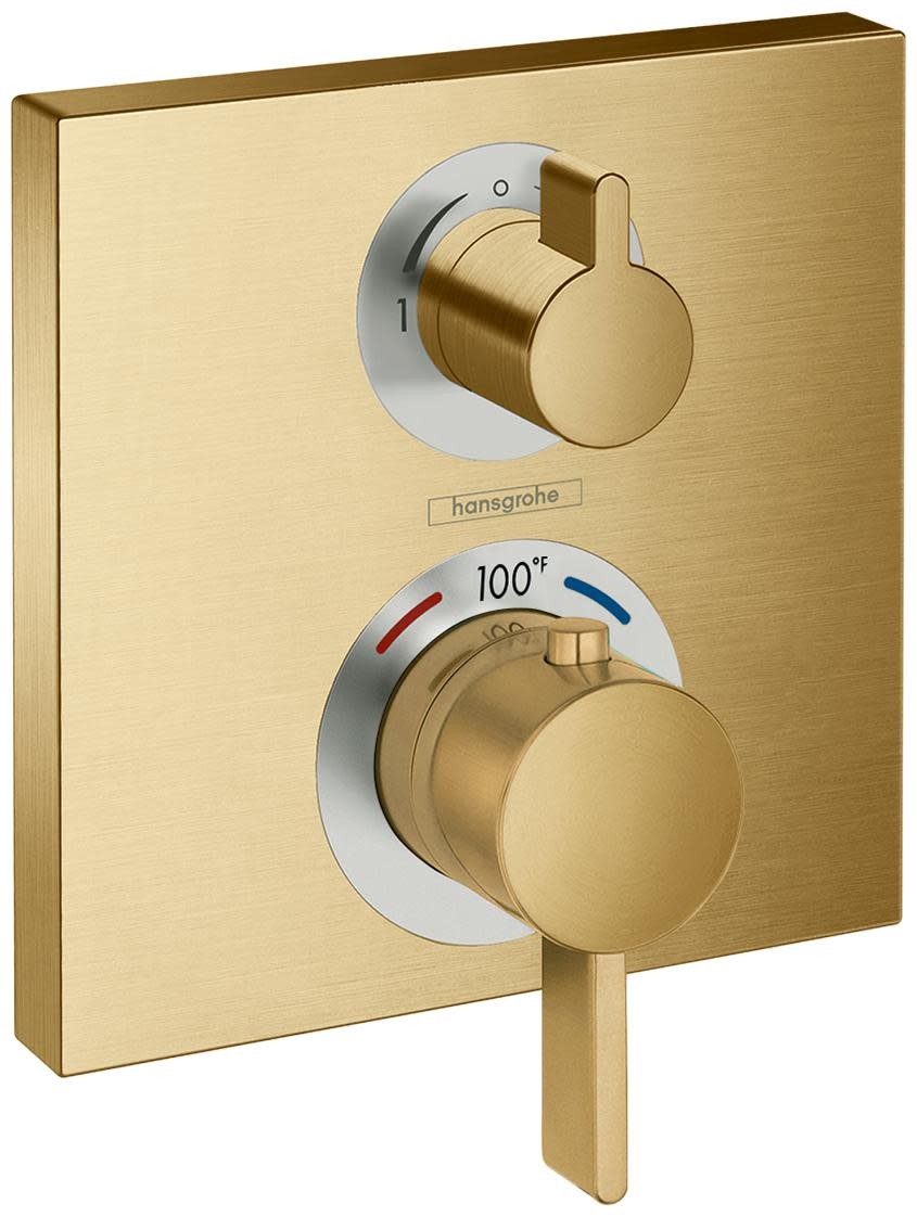 hansgrohe Ecostat Square -Handle -inch Wide Thermostatic Shower Valve Trim in Brushed Gold Optic, 15714251
