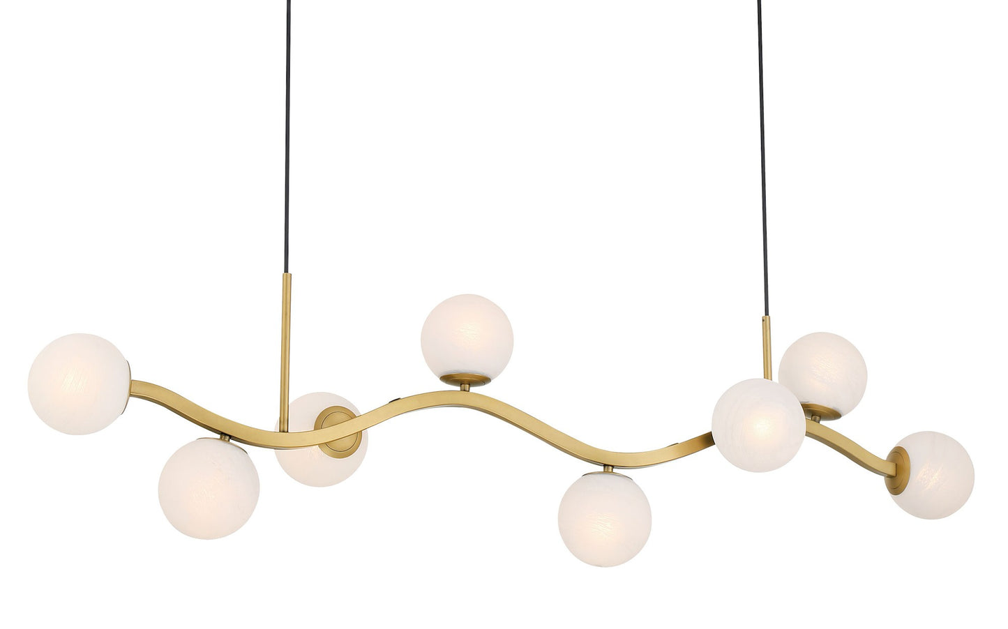 Minka Lavery 3747-732 Curven 8 Light 54’’ Long Abstract Linear Chandelier - Legacy Brass with Etched Alabaster Glass