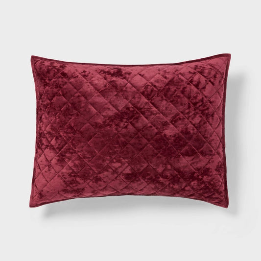 Standard Luxe Diamond Stitch Velvet Quilt Pillow Sham Berry Red - Threshold™: Recycled Polyester, OEKO-TEX Certified, No Flange