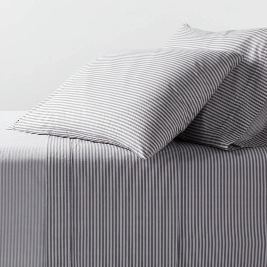 Queen Organic Percale Sheet Set Charcoal/White Stripe - Threshold