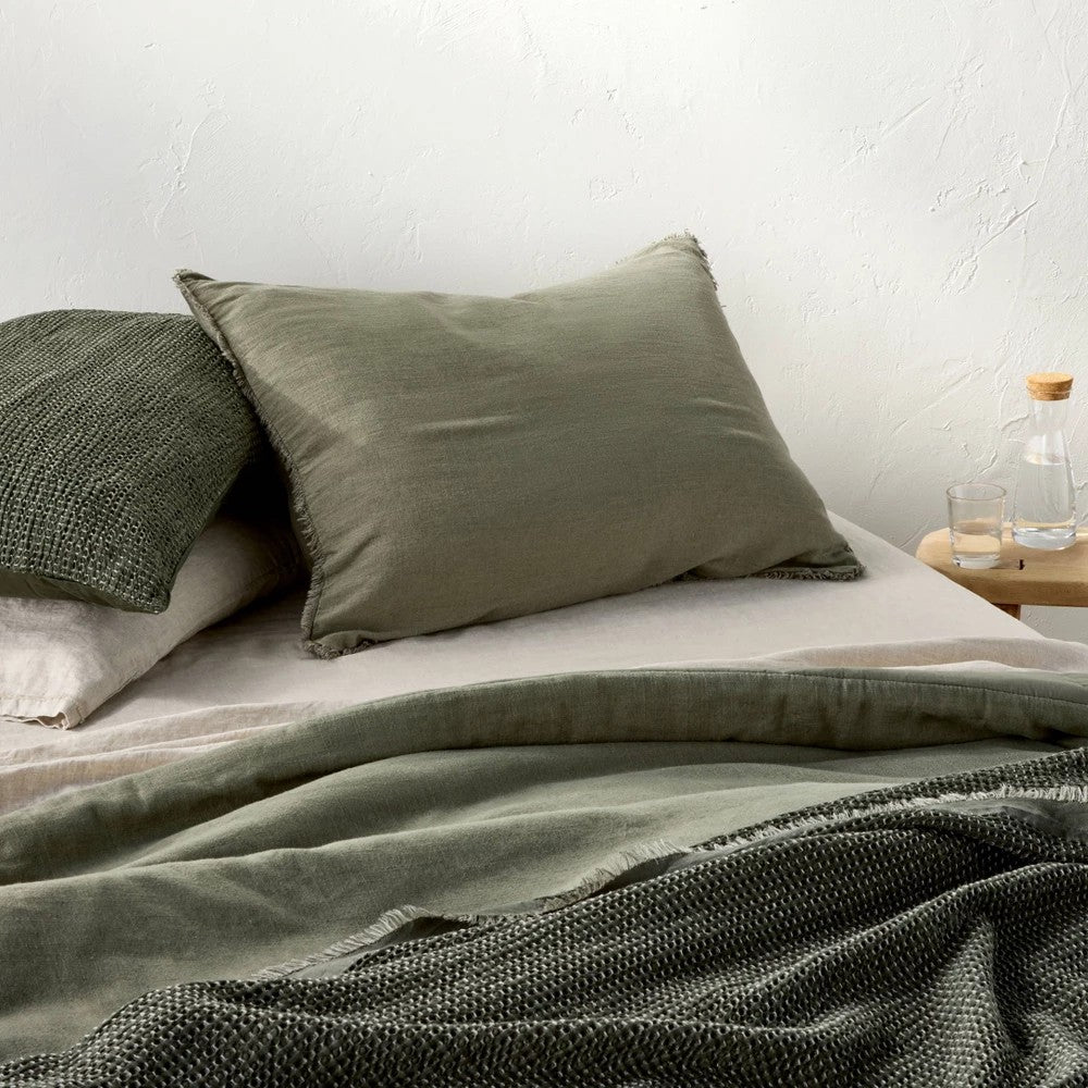 King Heavyweight Linen Blend Comforter Pillow Sham Olive Green - Casaluna